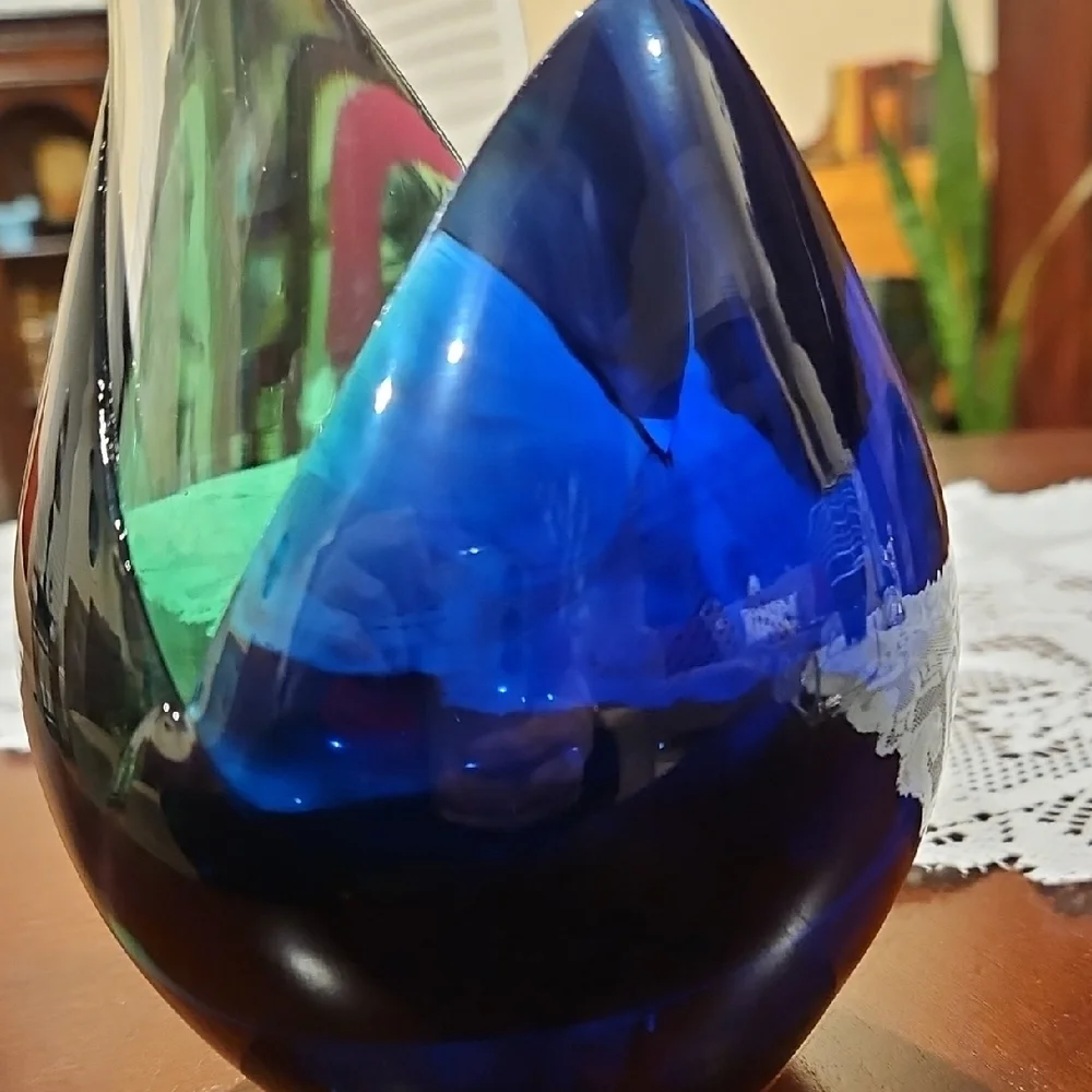 Hand Blown Glass Sommerso Mid Century Modern Tulip Teardrop Vase Polished Base
